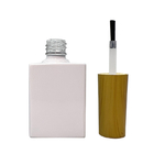 Square 10ml 12ml 15ml Glass Nail Polish Bottle With Bamboo Wood Grain Brush Cap